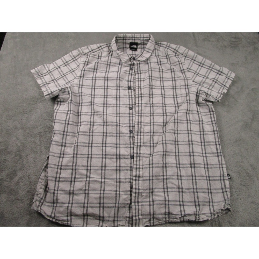 North Face Shirt Mens XXL White Plaid Outdoor Button Up Short Sleeve